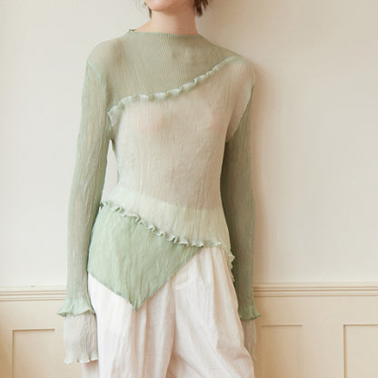 フリル付きミントグリーンシースルートップ Z00264