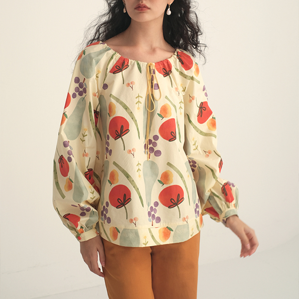 【2color】野菜と果物のコットンルーズプリントシャツ　Z00447