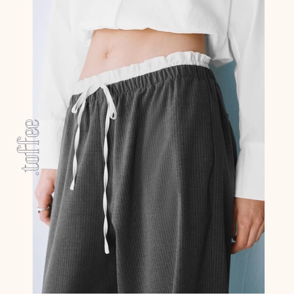 【5color】レースウエストワイドパンツ　Z00410