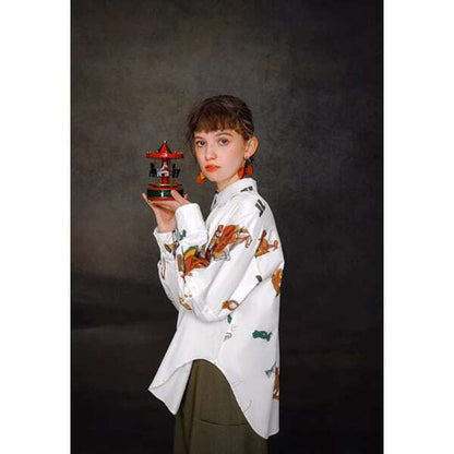 【2color】くるみ割り人形プリント2WAYスリーブシャツブラウス C0108