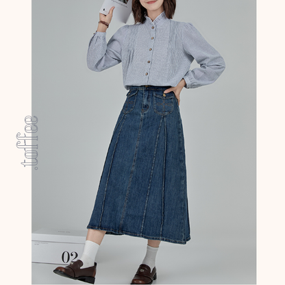 Aラインハイウエストロングデニムスカート　《Z00790》