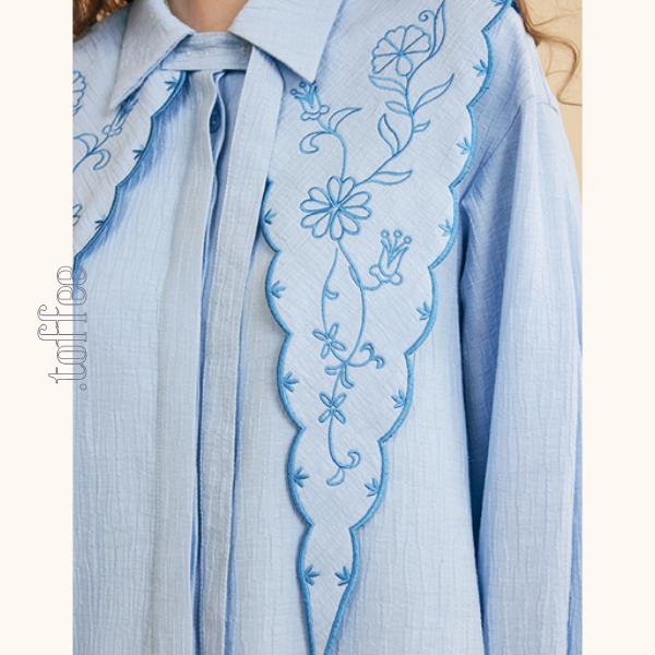 レースカラーブルーワンピース　Z00528