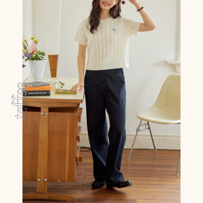 サイド刺繍ストレートデニムパンツ　Z00561