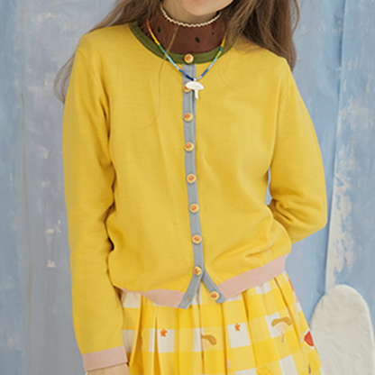 マッシュルームボタンイエローカーディガン　Z00601