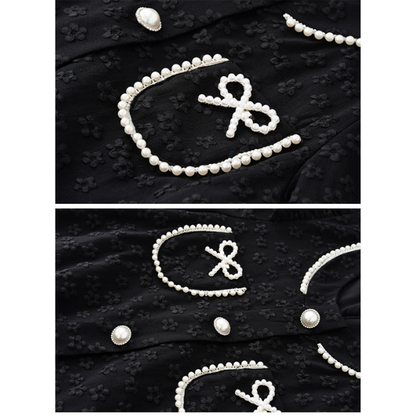 ふくれジャガードのブラックミニワンピース X-381