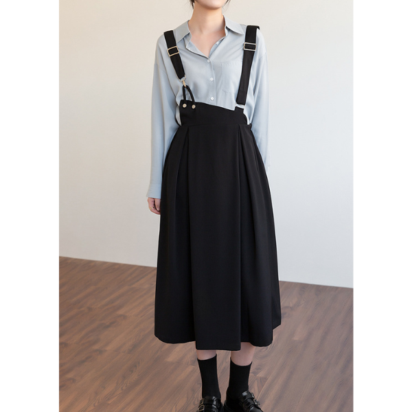 【3color】アシンメトリーサスペンダースカート X-313