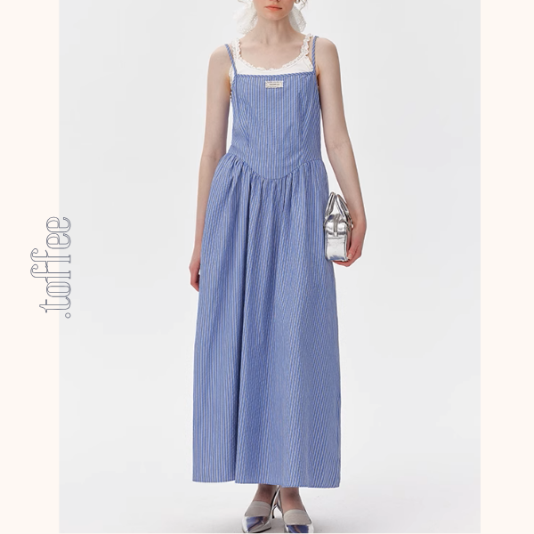 ブルーストライプロングキャミワンピース《Z01015》