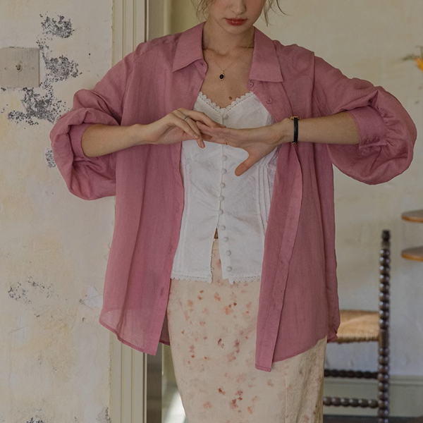 【4color】ランタンスリーブオーバーサイズシアーシャツ《Z00863》