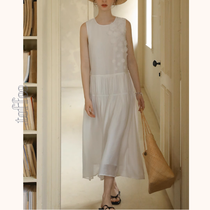 フラワー立体装飾ノースリーブティアードワンピース《Z00887》