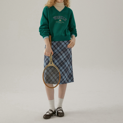タータンチェックハイウエストミドル丈スカート X-440