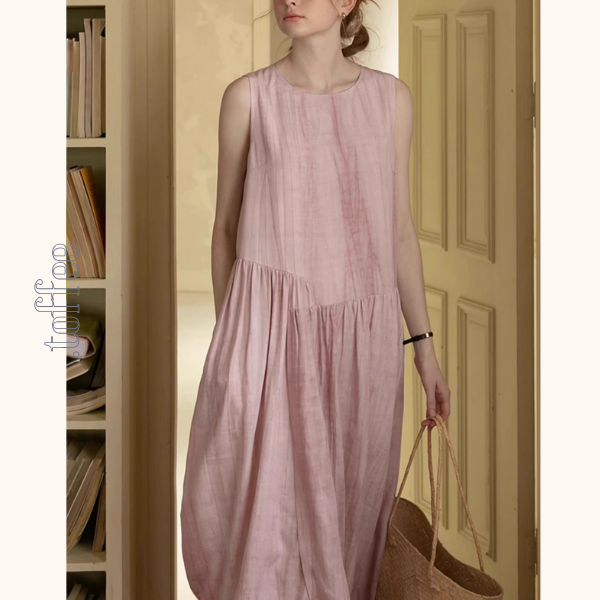 くすみピンクのノースリーブワンピース《Z01044》