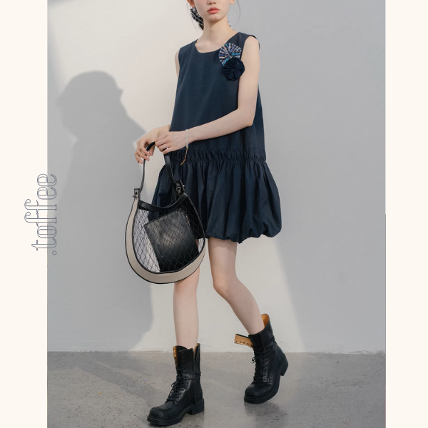 【2color】ふんわり咲く花モチーフのバルーンワンピース《Z01073》