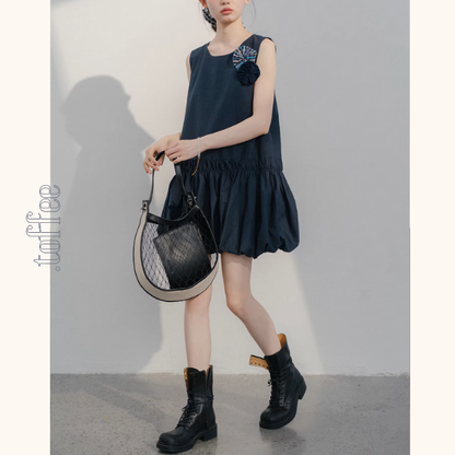 【2color】ふんわり咲く花モチーフのバルーンワンピース《Z01073》