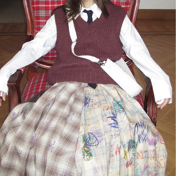 パッチワークプリーツロングスカート Z00106