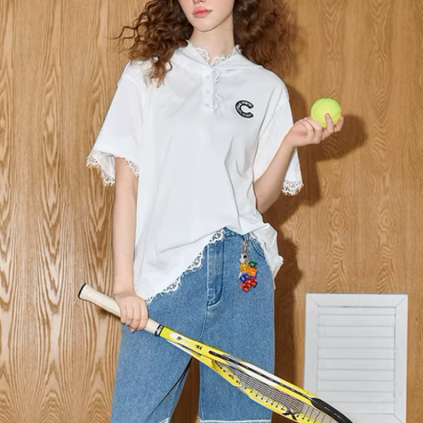 レースエッジオーバーサイズホワイトTシャツ《Z01016》