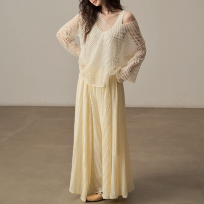 【4color】メッシュオーバーサイズニットトップ《Z00998》