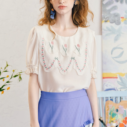 ノスタルジック花刺繍ブラウス《Z01057》