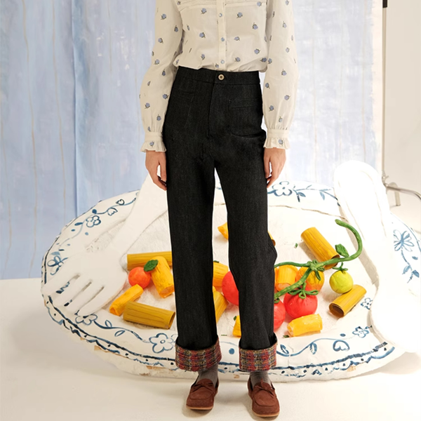 ツイードロールアップデニムパンツ Z00625