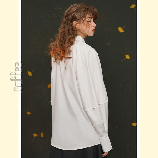 【2color】立体アートを纏う：キツネボタンの折り紙ブラウス C0174