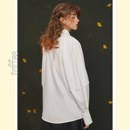 【2color】立体アートを纏う：キツネボタンの折り紙ブラウス C0174