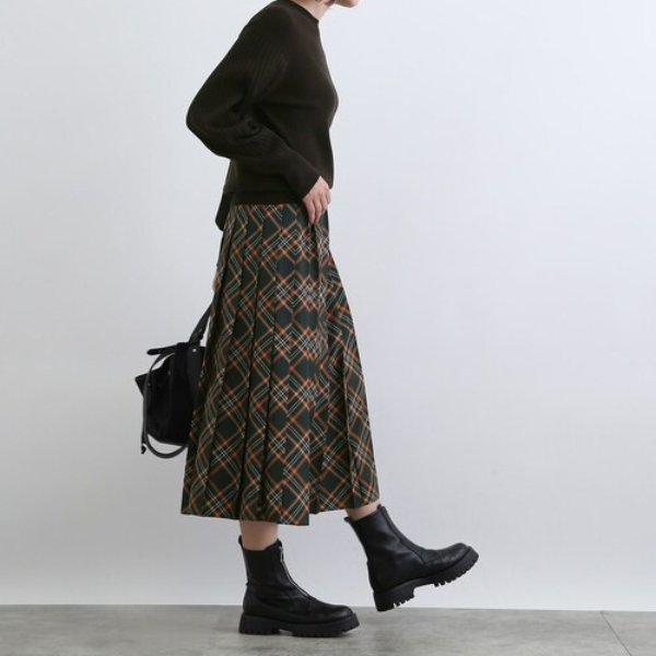 【２color】レトロチェックプリーツAラインスカート w-010