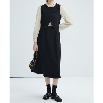 【3color】フェイクツーピース パールエッジワンピース X-424