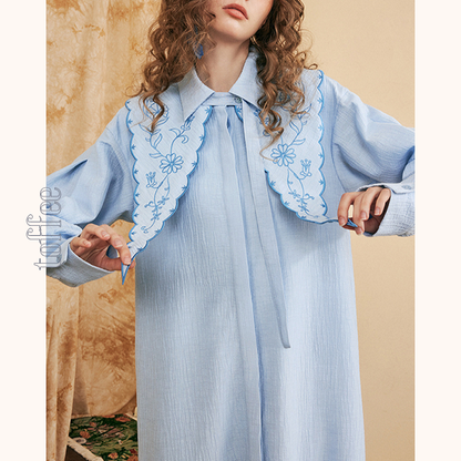 レースカラーブルーワンピース　Z00528