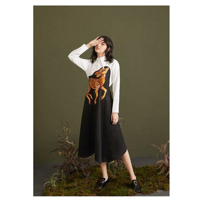 バンビ刺繍サスペンダースカート C0075