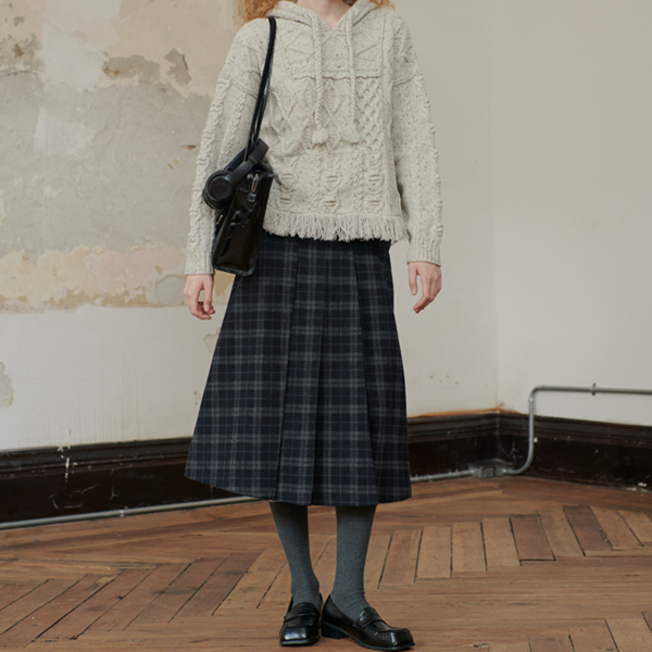 【2color】チェック柄ミモレ丈プリーツスカート　Z00565