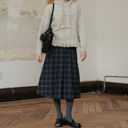 【2color】チェック柄ミモレ丈プリーツスカート　Z00565