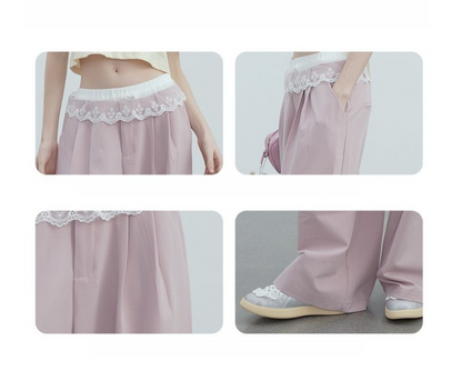 【2color】レースウェストワイドパンツ　Z00364