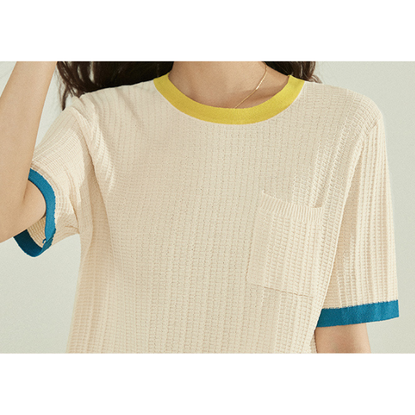 コントラストカラーニットトップス Z00198