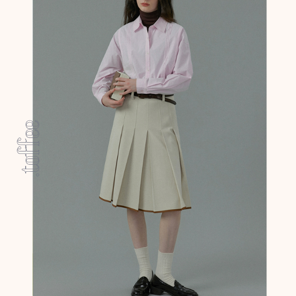 【2color】コントラストカラーヘムプリーツスカート《Z00834》
