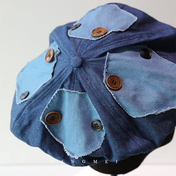ボタン装飾デニムベレー帽　Z00418