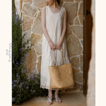 レース＆アイレット刺繍ロングティアードワンピース《Z00888》