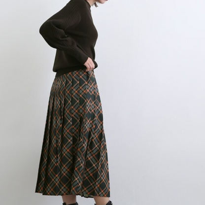 【２color】レトロチェックプリーツAラインスカート w-010