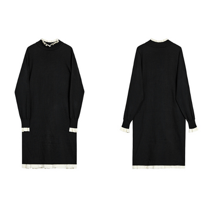 フリル付きAラインブラックワンピース X-485