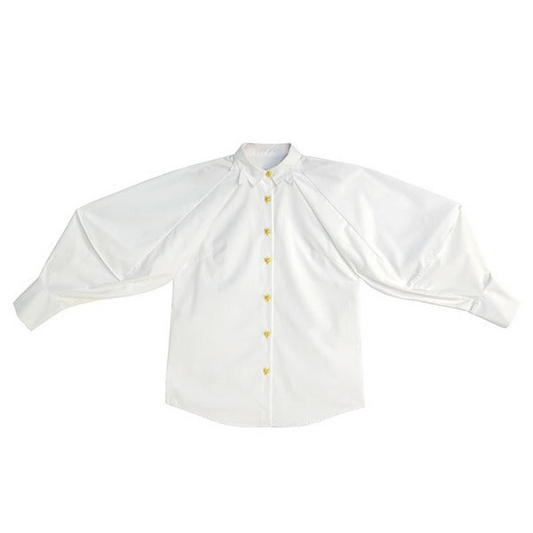 【2color】立体アートを纏う：キツネボタンの折り紙ブラウス C0174