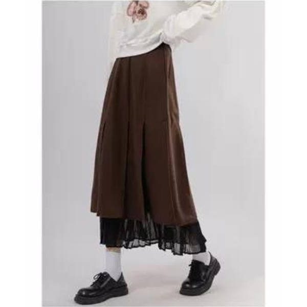 【3color】プリーツドッキングスカート X-014