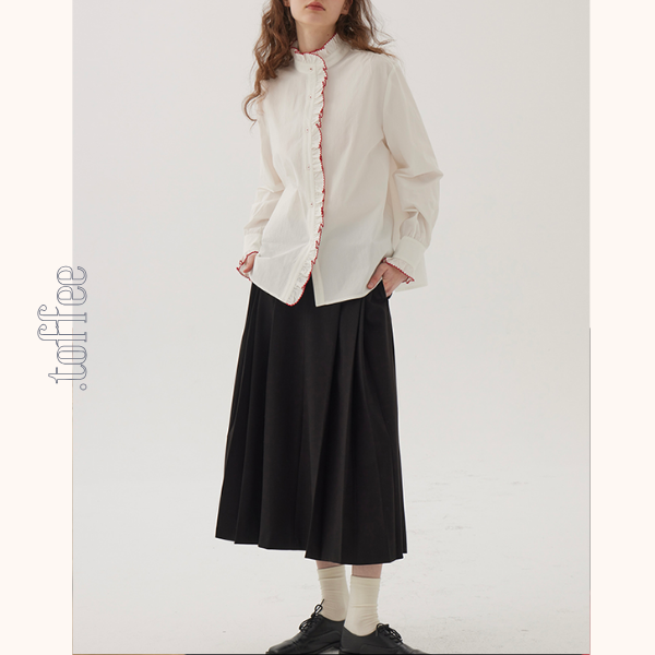 コントラストラッフルディテールブラウス《Z00845》