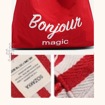 【2color】ストライプ柄×無地ロゴプリントキャンバスショルダーバッグ　《Z00803》