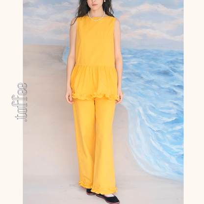 レースヘムペプラムノースリーブトップ＆ストレートパンツセットアップ 《Z00982》