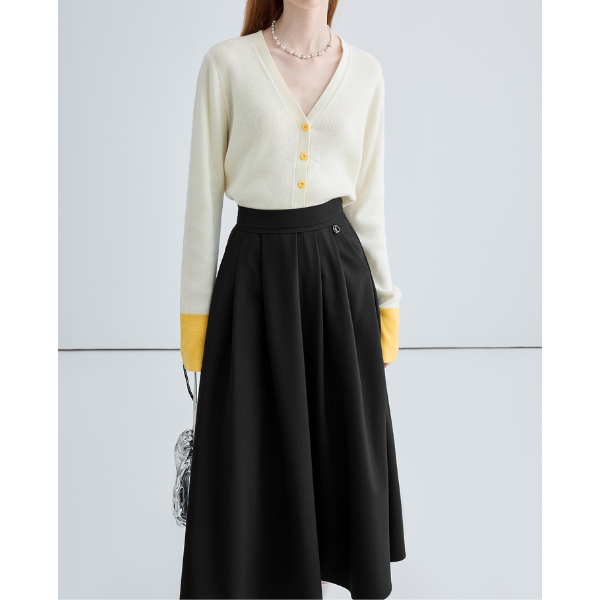 ハイウエストドレープAラインプリーツスカート Z00030