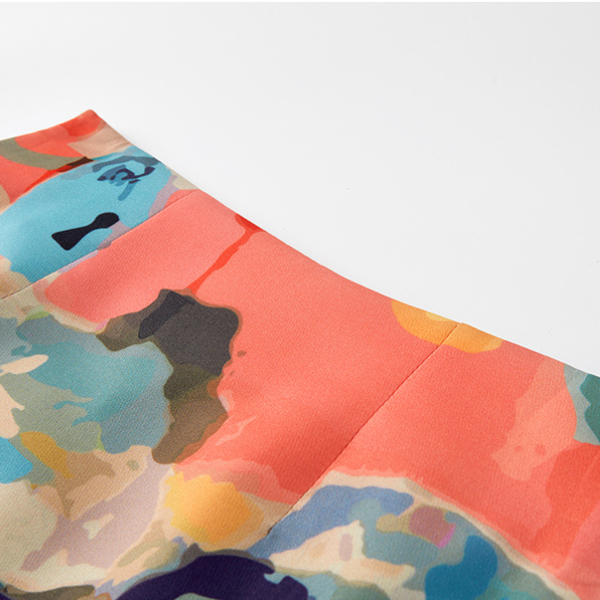 油絵プリントハイウエストスリムヒップスカート X-518