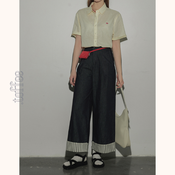 ストライプヘムワイドデニムパンツ　Z00394