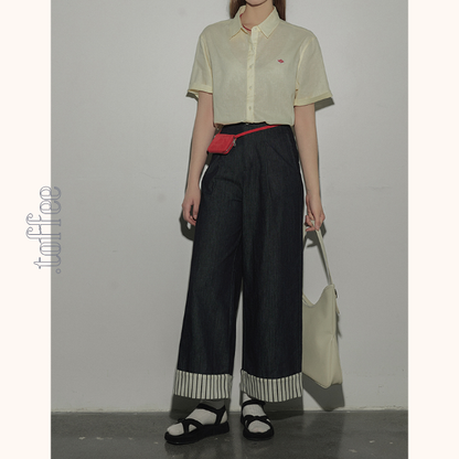 ストライプヘムワイドデニムパンツ　Z00394