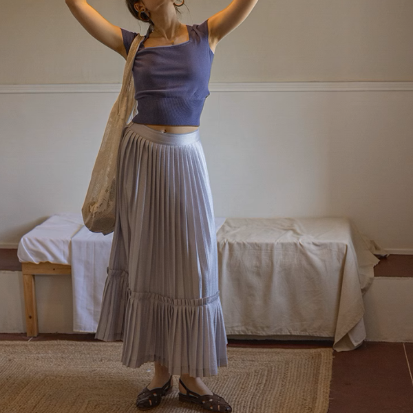【2color】プリーツティアードフレアスカート《Z00864》