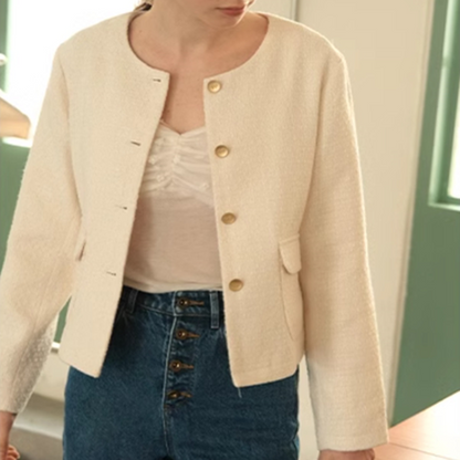 ラウンドネックツイードショートジャケット　Z00622