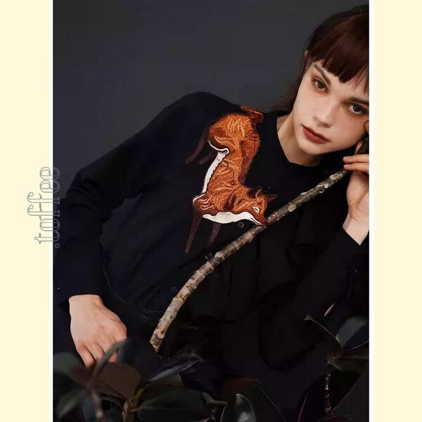 【2color】「小狐物語」森の中のキツネとアシンメトリーフリルブラウス C0182