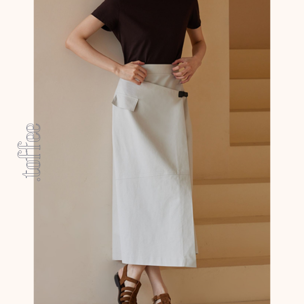 斜め前立てスカートミモレ丈スカート　Z00425